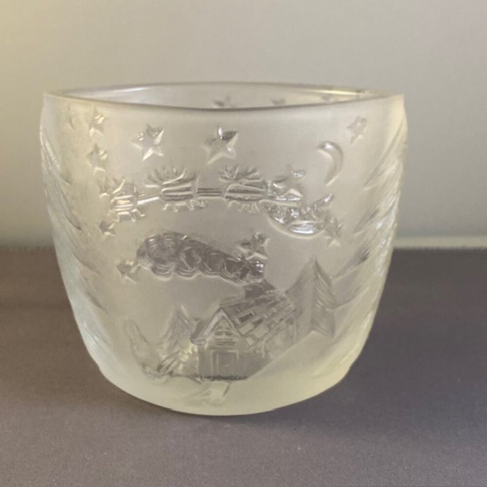 Night Before Christmas Oval Votive Candle Holder Frosted Glass Sleigh Farmhouse